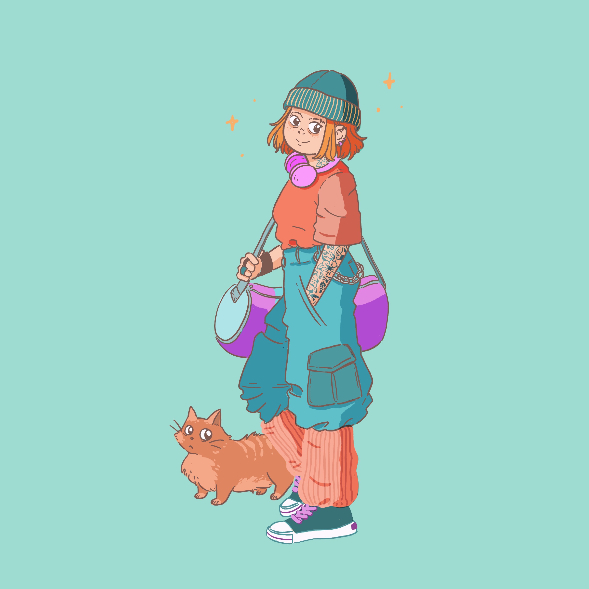 Skater and Cat